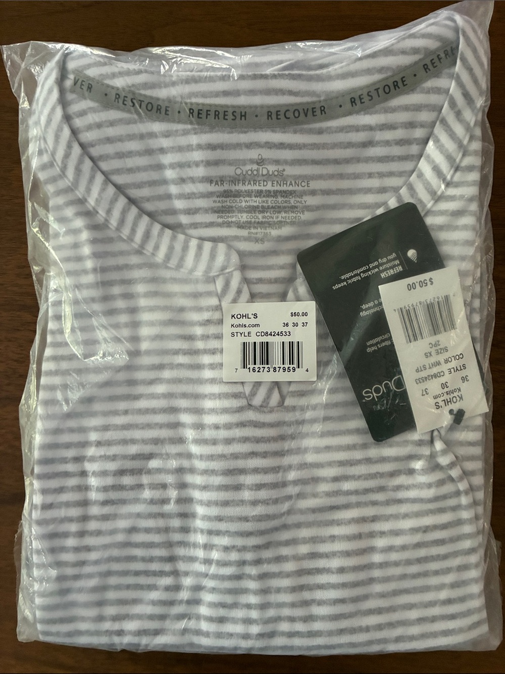 Cuddl Duds Gray & White Striped Pajama Set